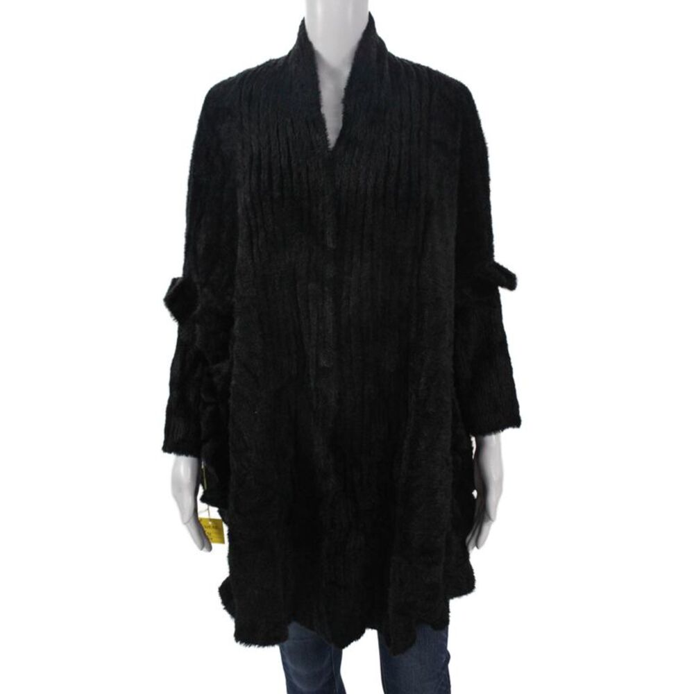 Muche Et Muchette Womens Coatigan Black V Neck Nylon Long Sleeve Size One Size